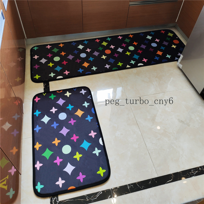 

Designer Two Pieces Set Bathroom Capet Color Letter Floral Kitchen Cushion Soft Water Absorption Durable Home Mat