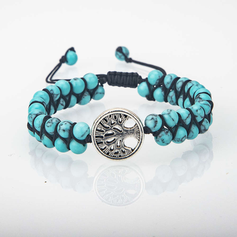 

,bracelet 6mm double row natural stone tree of life spiritual energy Yoga hand string Handmade Beaded meditation Bracelet, Golden;silver