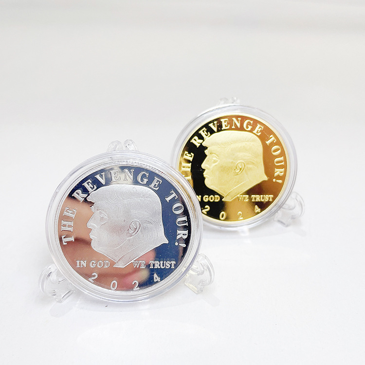 

2024 Trump Commemorative Coins Gold Silver Plated Virtual Coin Crafts Collect Metal Badge 40mm