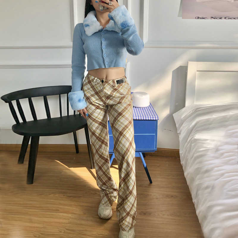 

Women' clothing spring and autumn fashion street beat high waist loose retro micro La pants bell bottom pants 210602, Camel