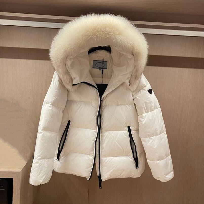 

P-ra 2021 Top Quality Women Lady Girl Down Jacket Woman Luxury Designer Brand White Duck Downs Fox fur Collar Fluffy Warm Belted Casual Jackets Long Overcoat Short Coat, P-13