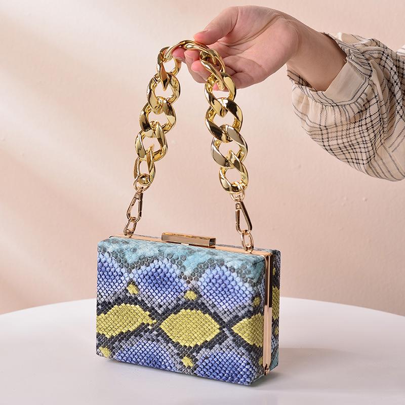 

Evening Bags THREEPEAS Snake Pattern Box Party Ladies Clutch Fashion Big Chain Shoulder Bag Pu Leather Purses And Handbags For Women Wedding