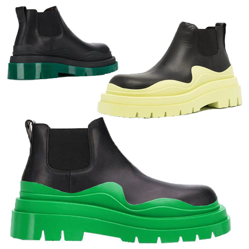 

2021 Man Black+ Green soles Bottega boot fashion luxury Tire Leather Chelsea booties Men platform chunky shoes lady Knight Low upper Boots women designer boots 35--45, Customize