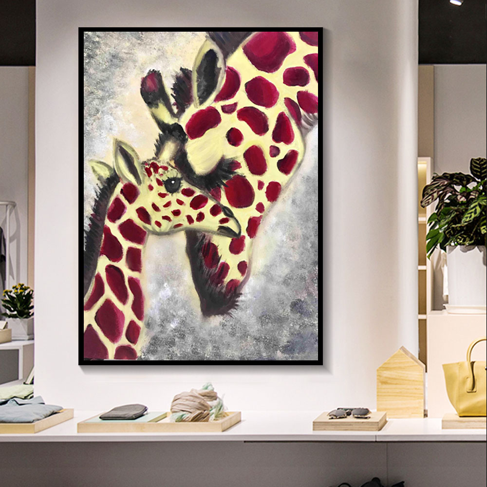 

Modern Canvas Painting Parent Child Love Giraffe Poster Print Wall Art Animal Picture for Living Room Bedroom Home Decor Unframe