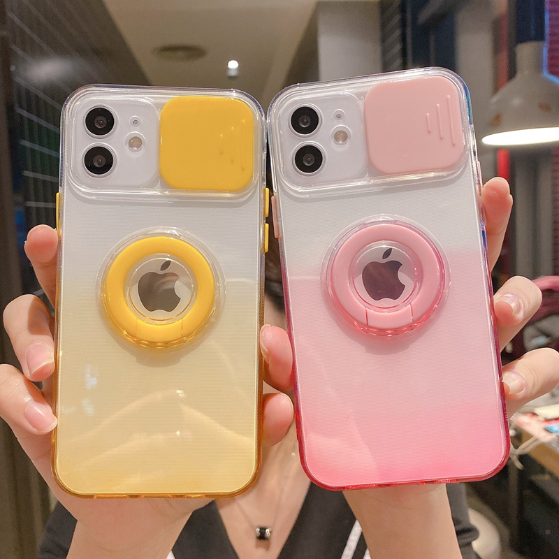 

Ring Holder Lens Clear Camera Protection Mobile Phone Cases for iPhone 11 Pro Max 12 13 Mini X XS Max 7 8 Plus SE Transparent Soft Kickstand Back Cover, Yellow