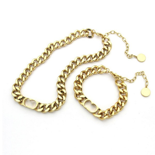 

Gold Cuban Link Chain Necklace Bracelet Strands Fashion Stainless Steel Letter Necklaces Mens Women Lovers Hip Hop Jewelry With BOX, Black