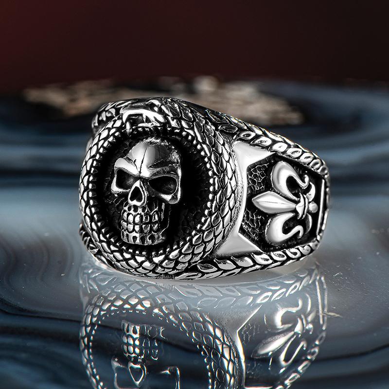 

Cluster Rings Ghost Rider Ring 925 Sterling Silver Skull Snake Men Made In Turkey