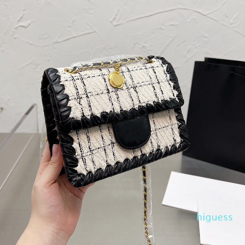 

Designer- Women Tweed Calfskin Crossbody Bags Classic Square Mini Flap Leather Lucky Charms Matelasse Chain shoulder Purse 20*13CM, Pink