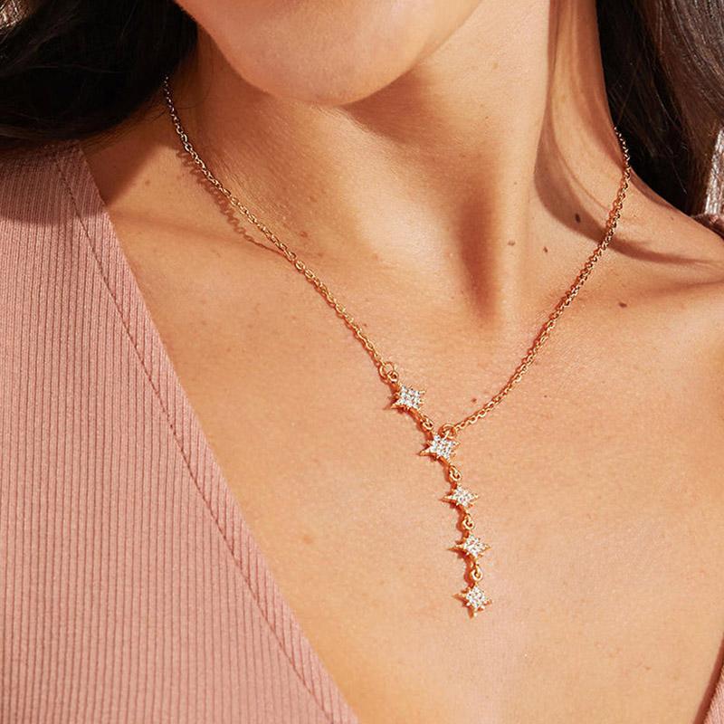 

Pendant Necklaces 1Pcs Fashion Women Star Crystal Clavicle Chain Gold Long Necklace Exquisite Dance Party Jewelry S