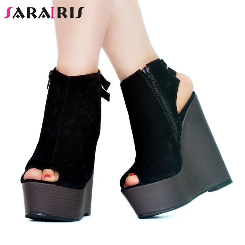 

Brand Design Big Size 47 Sexy Platform Women Wedges Shoes Sandal Woman Slingback Summer Party High Heels Sandals, Black