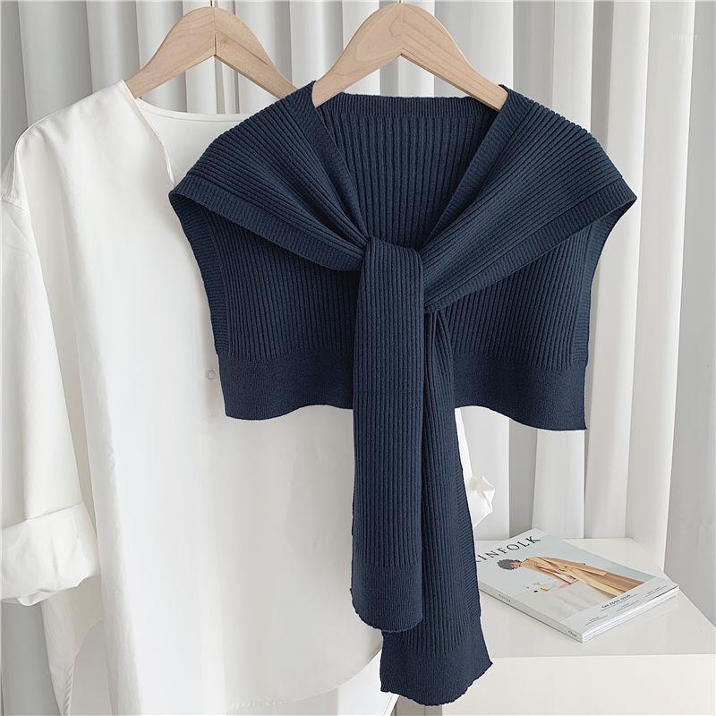 

Scarves Korean Woolen Knit Warm Shawl Winter Female Blouse Shoulders Fake Collar Cape Knotted Scarf Solid Color Neck Guard Scarve, Blue;gray