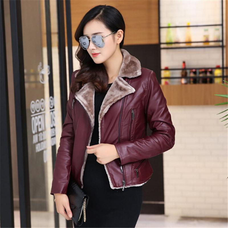 

Women's Leather & Faux 2021 Shearling Pu Jacket Women Suede Coat Black Lady Outerwear Coats Short Brand