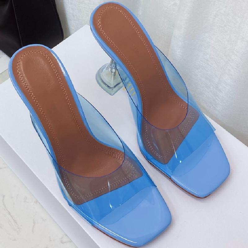 

Slippers Women High Heels Sandals Square Toes Slingback Shoes Leather Chaussure Femme Chunky Summer Outdoor Mujer Zapatos, As pic