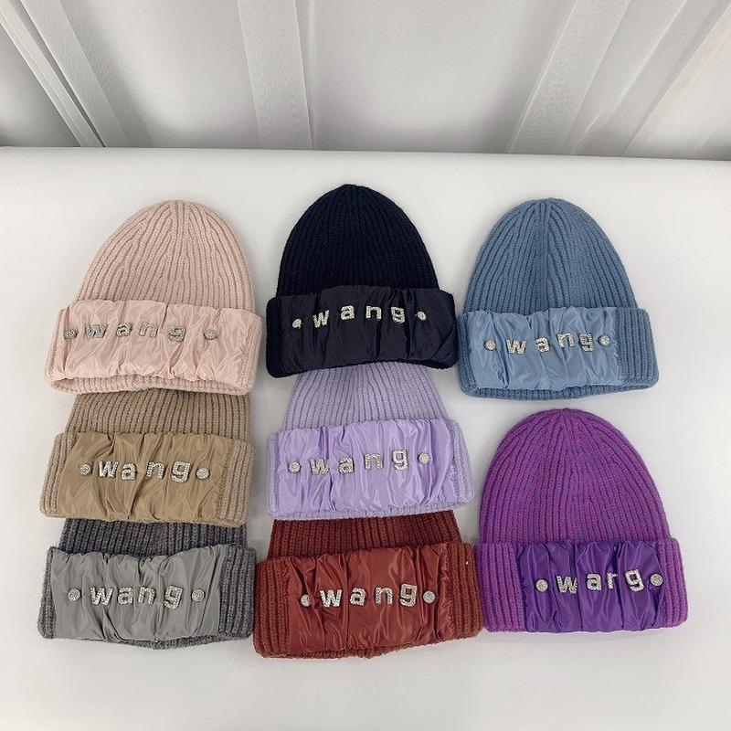 

Berets Knitted Hat Ladies Rhinestone Men's Woolen Autumn And Winter Warm Tide Wild Parent-child Ear Protection, Black