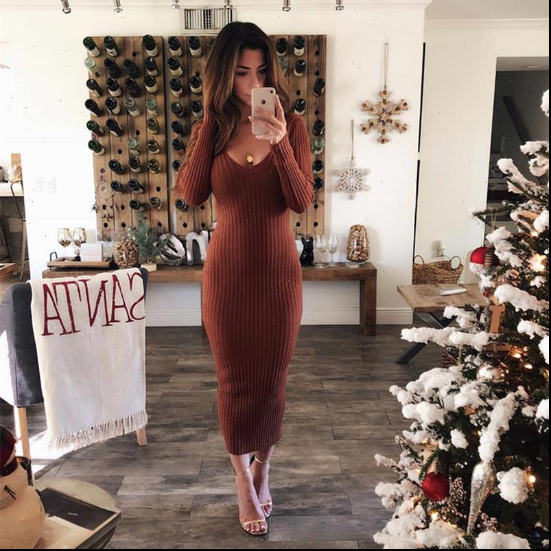 

autumn knitted bodycon maxi womens dress casual v neck long sleeve women elegant winter slim fashion dresses thin, Black;gray