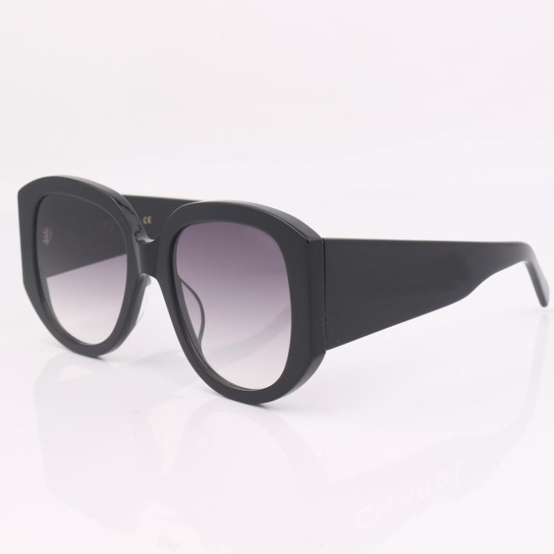 

Sunglasses Round Acetate Women Wide Temples Grey Shaded Lenses