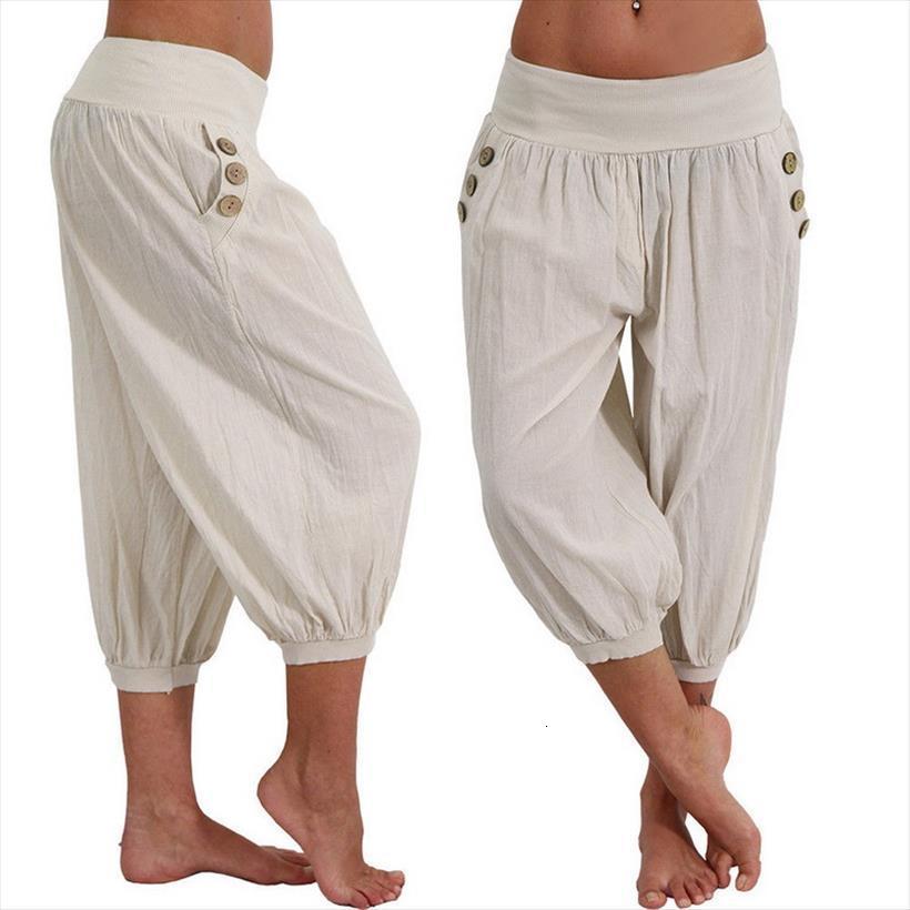 

autumn solid loose women pants knee length trousers soft elastic waist plus size, Black;white