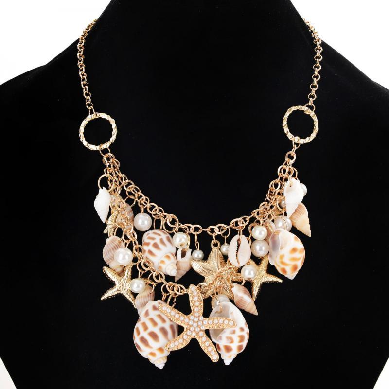

Pendant Necklaces Beach Style Necklace Shiny Gold Starfish Shell Conch For Women Jewelry & Pendants Charms Jewellery S234