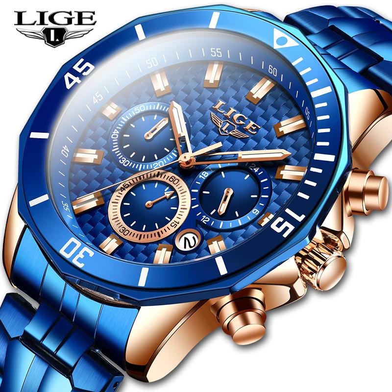 

Wristwatches LIGE Waches 2021 Mens Watch Top Fashion Sports For Men Army Military Waterproof Clock Man Wrist Watches, Slivery;brown