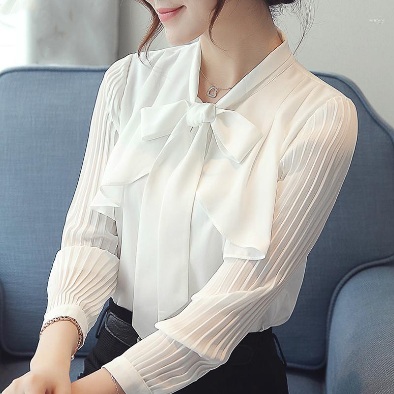 

Women' Blouses & Shirts Womens Tops And Bow Collar Office Ladies Blouse Women Fashion 2021 Long Sleeve White Chiffon B744