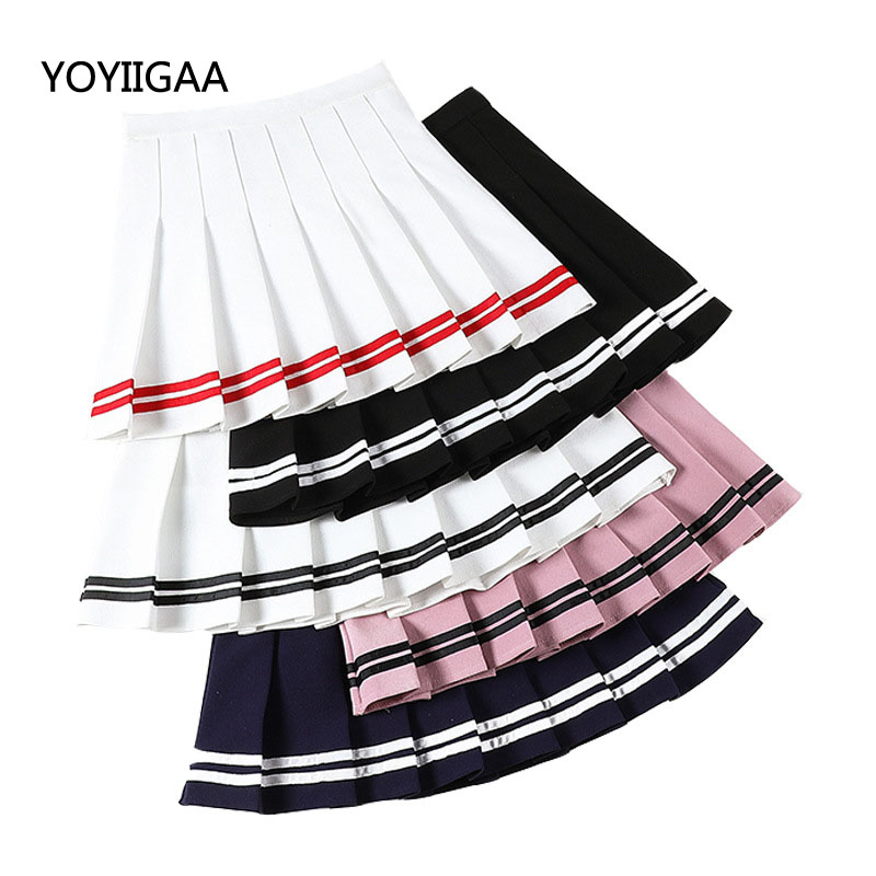 

Summer A-Line Women Skirt Striped Stitching Sailor Pleated Skirt Fashion High Waist Skirts Sweet Simple Style Ladies Girl Skirts, Red6
