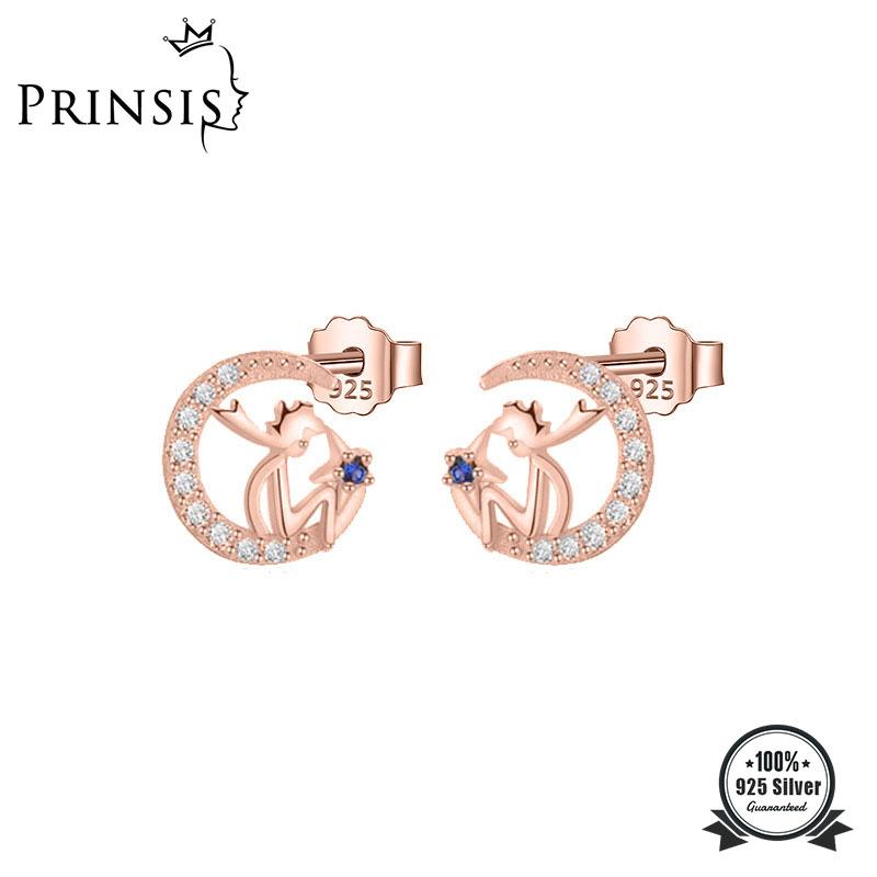 

stud prinsis real 925 sterling silver fashion moon prince with cz earring for women teen girl friend kid lady wholesale dd1100, Golden;silver