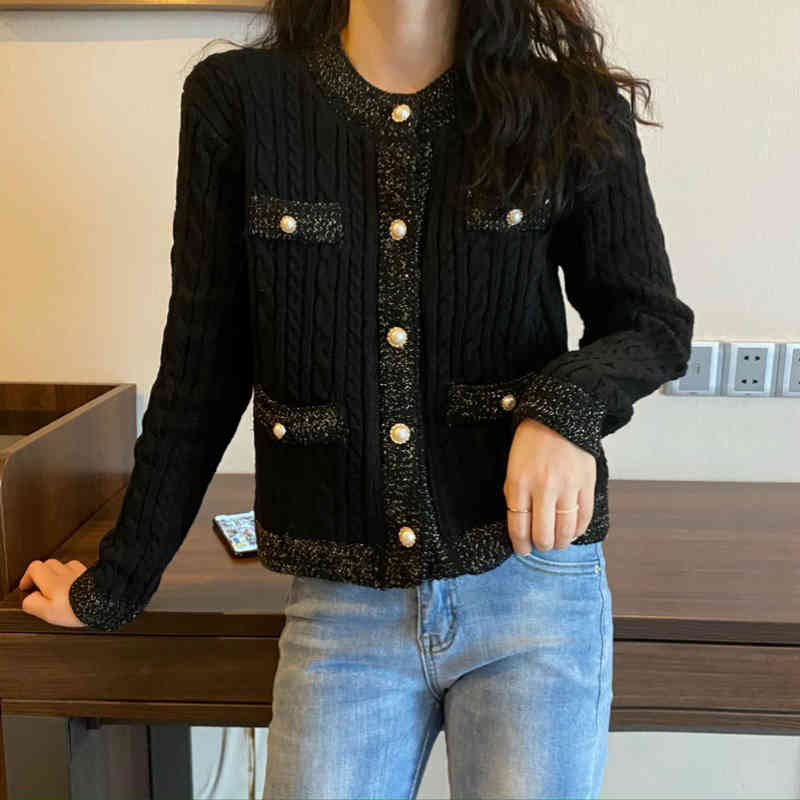 

Women' Knits & Tees Winter Women Knitted Cardigan Sweater Short Elegant O-neck Single-breasted Ladies Casual Urban Slim Pattern K, Black