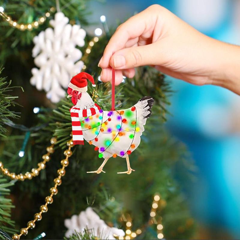 

Christmas Decorations Christmasplaid Scarf Chicken Holiday Decoration Pendant Outdoor Wood Drop Ornaments Navidad Natal 3T