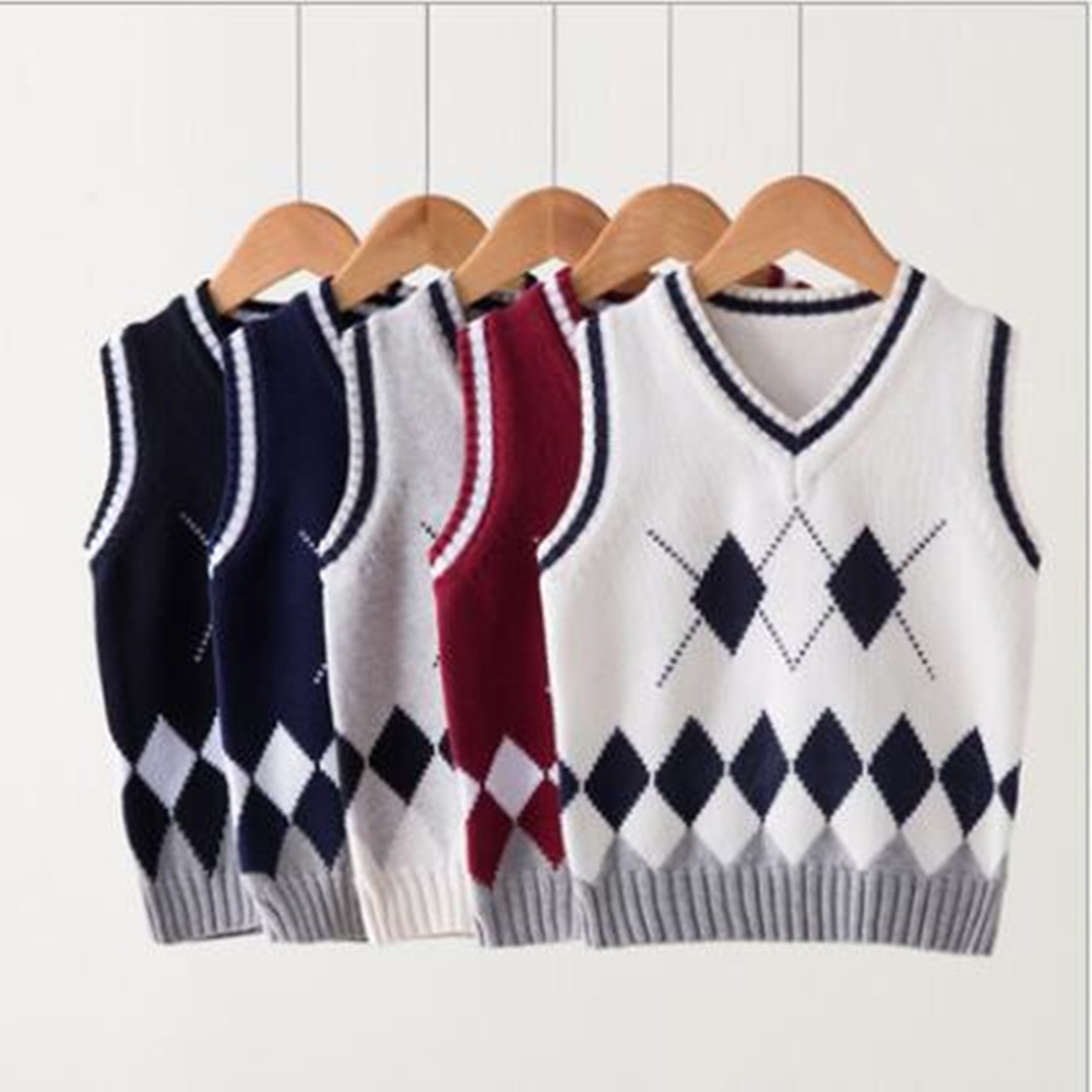 

Spring / Autumn 2-10y Vest Black White Striped 5 Pieces/lot New Winter Clothing Boy Sweater Diamond Shaped V Collar Cotton, Red