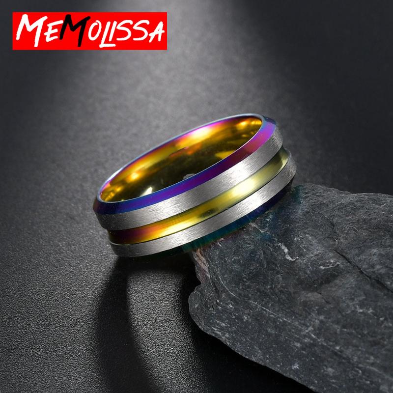 

Cluster Rings Colorful Rainbow 316L Stainless Steel Groove Glossy Face Couple For Women Men Kids Cool Boy Classic Jewelry Anillos Mujer