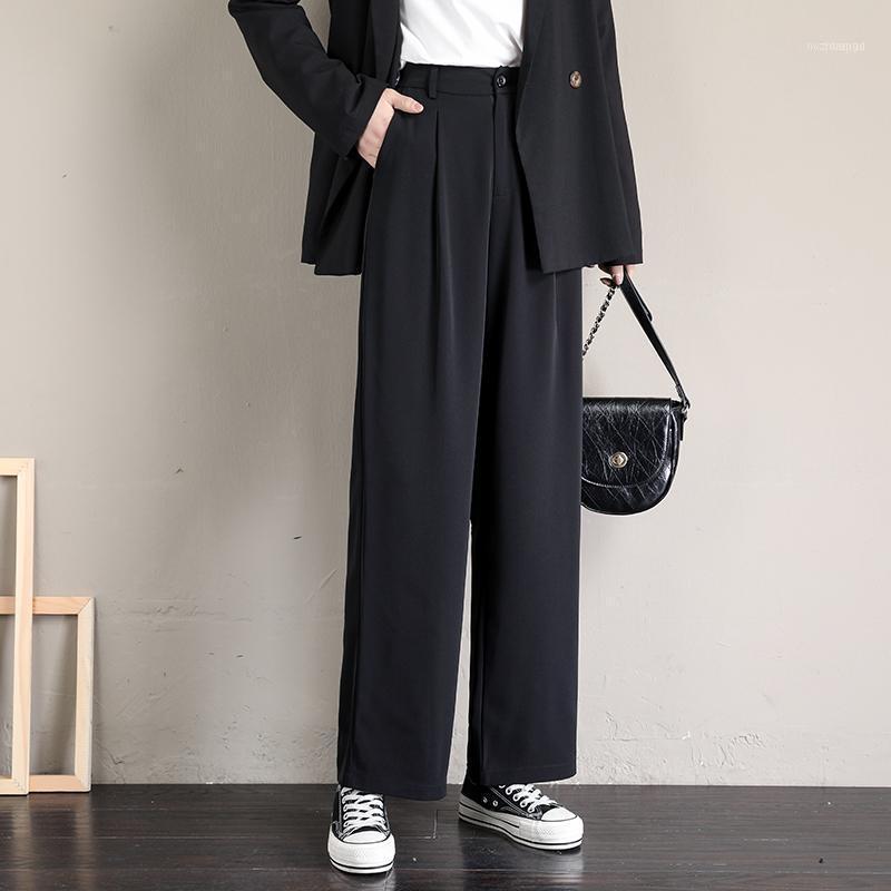 

Women's Pants & Capris Women Full-length Simple Elegant All-match Black Slim Students Womens Straight Trousers Korean Style High Quality Fem, See chart