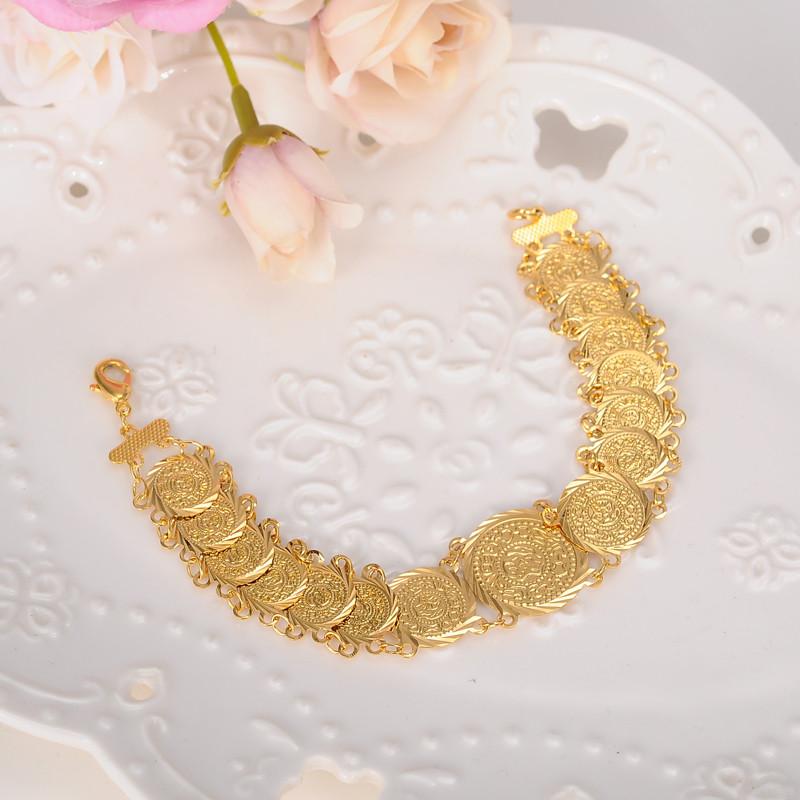 

Link, Chain Coin Bracelet 22K Solid Gold FINISH Islamic Muslim Arab Women Men Country Middle Eastern Jewelry