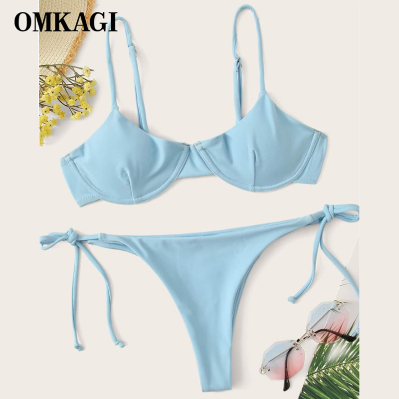

OMKAGI New Bikini Swimwear Women Mini Thong 2021 Summer Swimsuit Bikini Set Brazilian Biquini Push Up Swimsuit Beach Female, B4385bl