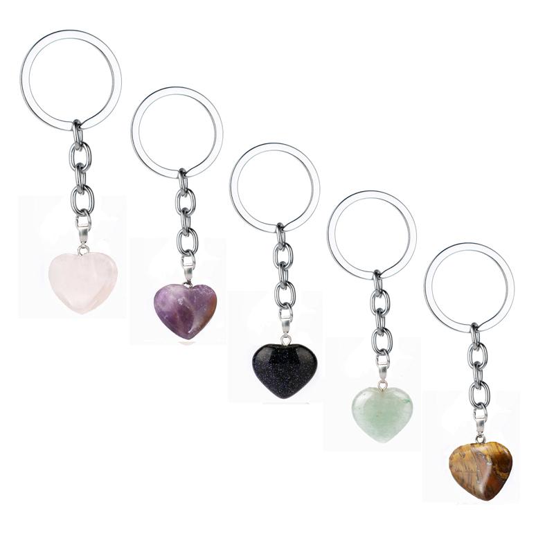 

Keychains 100pcs/Lot Crystal Heart Keychain Natural Stone Keyrings Lover Gifts Key Chain Love Forever