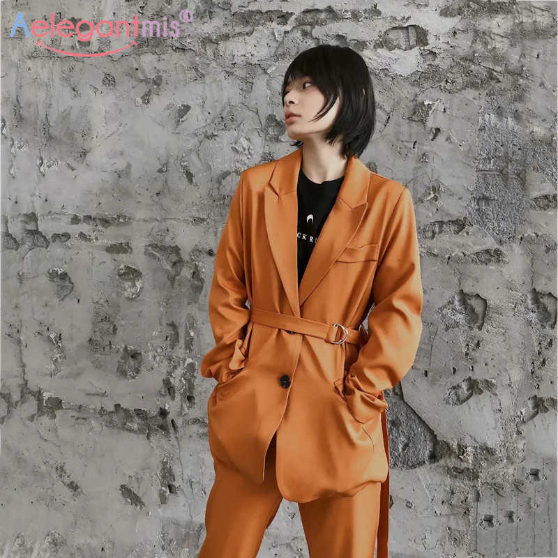 

Aelegantmis Single Breasted Fashion Blazer Sashes Jackets Women Casual Pockets Work Suit Coat Ladies Slim Blazers Street Outwear 210607, Yellow