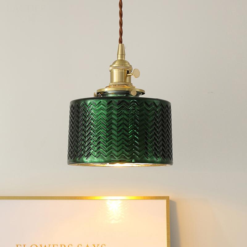 

Japanese Style Vintage Pendant Lamp Modern Brass Green Glass Creative Hanging For Restaurant Bedroom Bedside Light Fixture Lamps