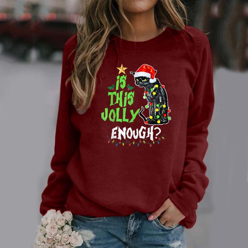 

Women's Hoodies & Sweatshirts Women Sweatshirt Christmas Casual Letter Printed Pullover Autumn O Neck Long Sleeve Fashion Ladies Streetwear, Black