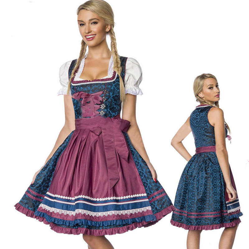 

Theme Costume High Quality Traditional Bavarian Oktoberfest Beer Girl Maid Costume Dirndl Waitress Wench Dress Female Music Festival Clothes, As show