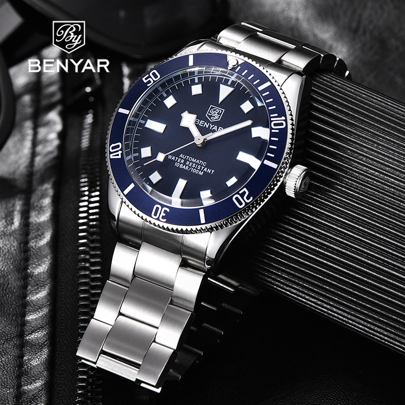 

BENYAR Mechanical Men Watch Top Luxury 2021 New Fashion 100M Waterproof Automatic Watch mens Accessories Luminous Sports Clockg, Red