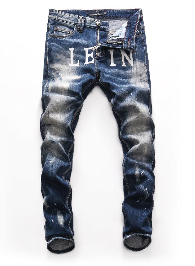 

2021 the latest fashion jeans and men's pants stylist tight holes slim boutique craft no.28-40#226, Blue