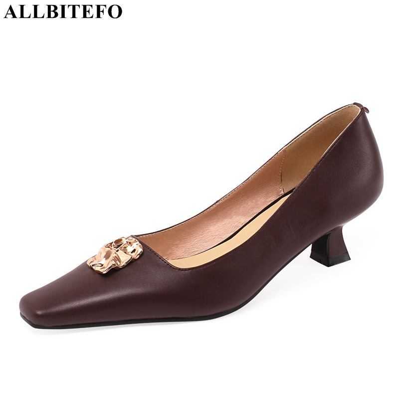 

ALLBITEFO fashion retro genuine leather Metal ornaments brand high heel shoes women heels shoes autumn weeding women shoes 210611, As picture