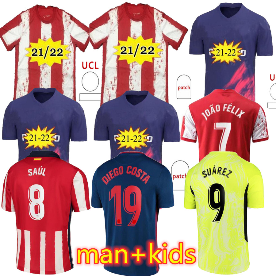 

21/22 JOÃO FÃLIX Atletico Soccer Jerseys Madrid 2021 Suarez CORREA KOKE DembÃ©lÃ© Carrasco M.LLORENTE Men kids kit football jersey, Black;yellow