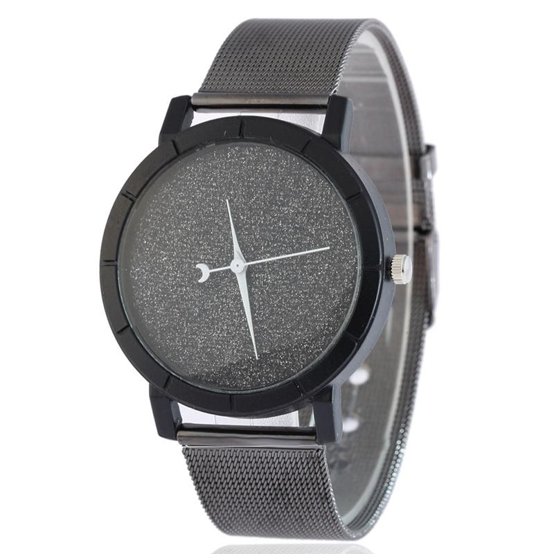 

Wristwatches Stainless Steel Mesh Belt Women Watches Starry Harajuku Style Fashion Student Couple Ladies Quartz Clock, Black white