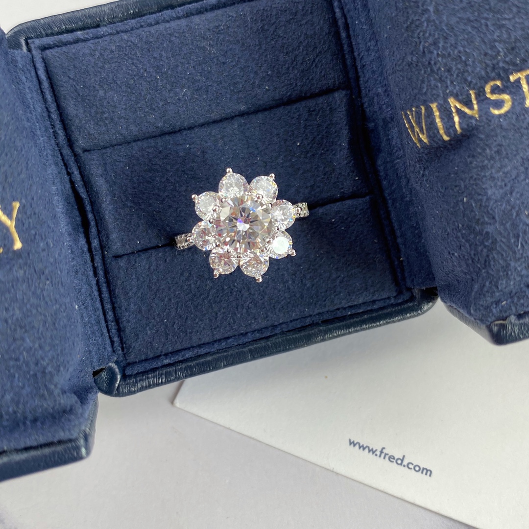 

Cluster Rings Jewelry womens 18K Gold Plated 925 sterling silver luxury sunflower diamond sharp with original box H brand