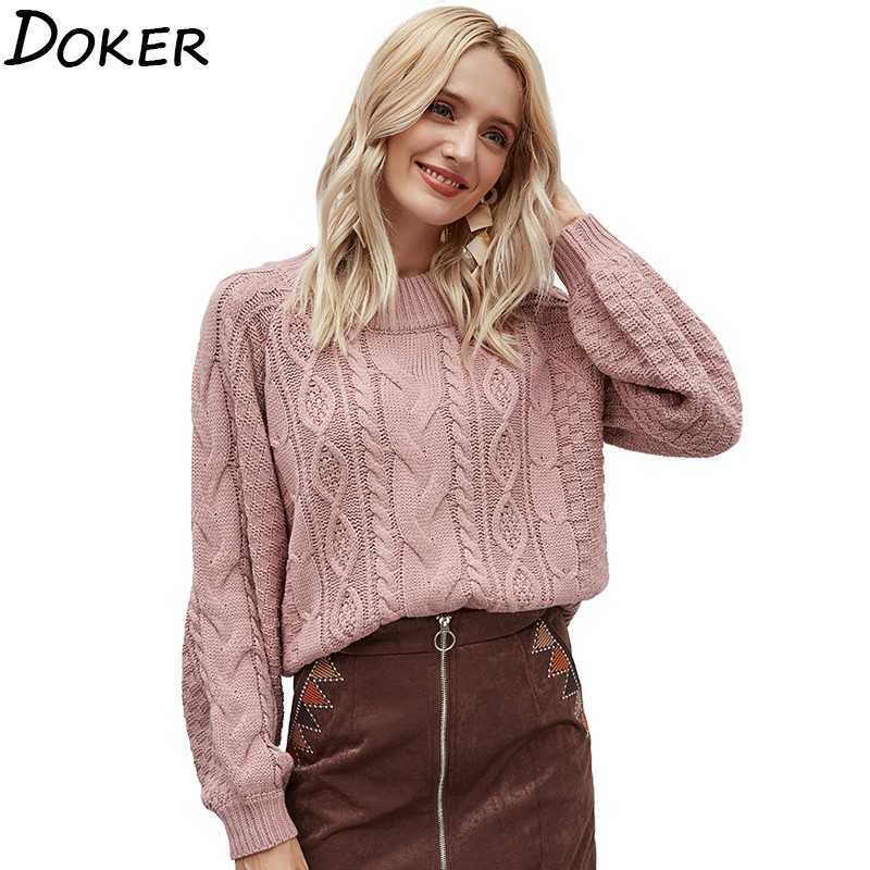 

Casual Pullover Warm Sweater Women O-neck Long Sleeve Loose Autumn Winter Female Streetwear Jumper Knitted 210604, Pink