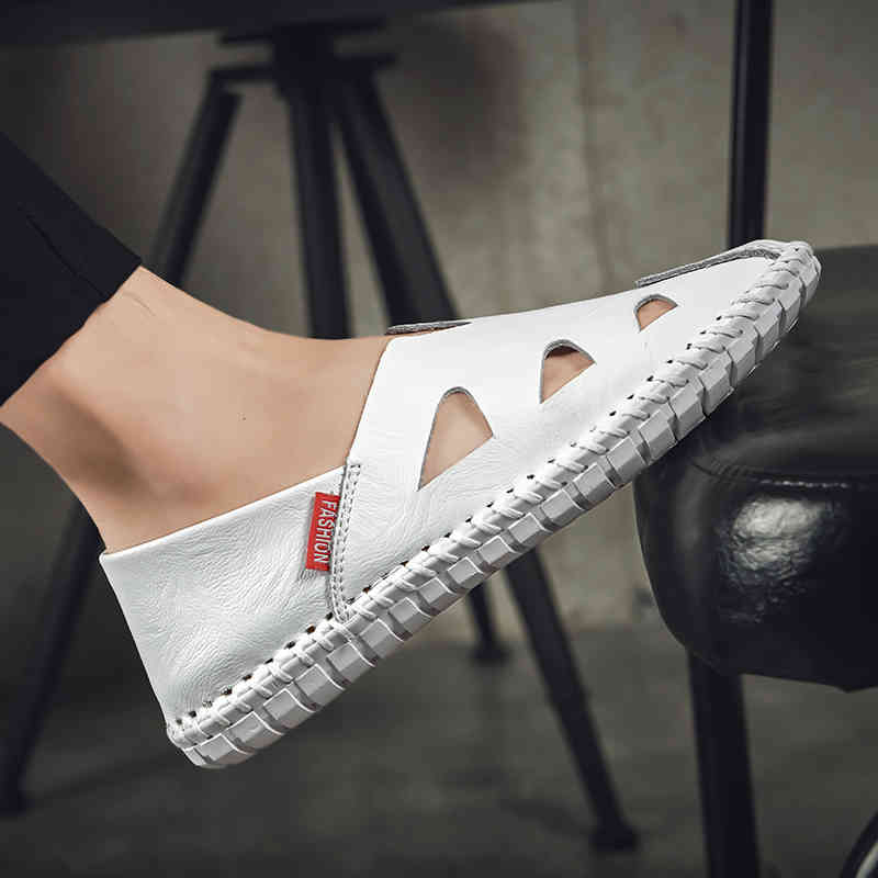 

summer Sandals Men's fashionable comfortable soft male billboard beach sandals high-quality leather shoes driving 1WWD, Black