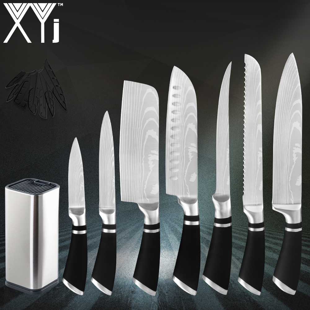 

XYj Kitchen Knife Set Professiona Chef Knives Stainess Stee Santoku Ceaver Utiity Sicing Boning Knifes With Knife Hoder