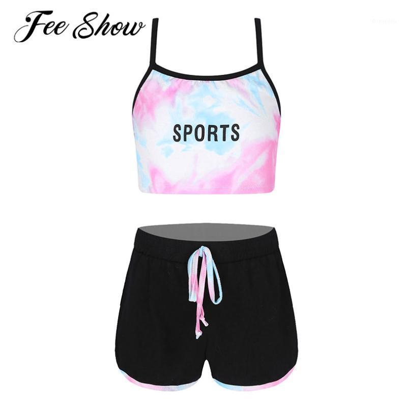 

Running Sets Kids Girls Outfit Sport Suits Summer Sportswear Cropped Vest Top And Shorts Set Sports Workout Clothes Casual Wear, Black;blue