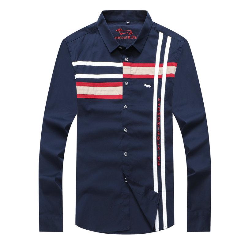 

Men's Casual Shirts French Brand Design Harmont Blaine Embroidery Long Sleeve Shirt Men Cotton Camisa Masculina Homme Xxl, Blue