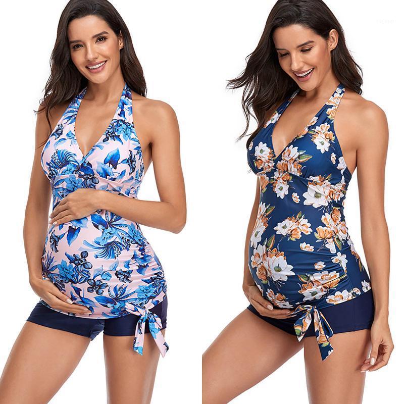 Women Swimsuit Ladies Pregnant Sexy Fashion Floral Print Bandeau Bikini Set Push-Up Swimwear Halter Beachwear Women's-image-736189399